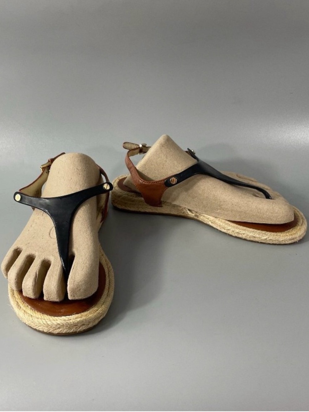 MICHAEL Michael Kors Beige and Black Espadrille Toe-Detail Sandals